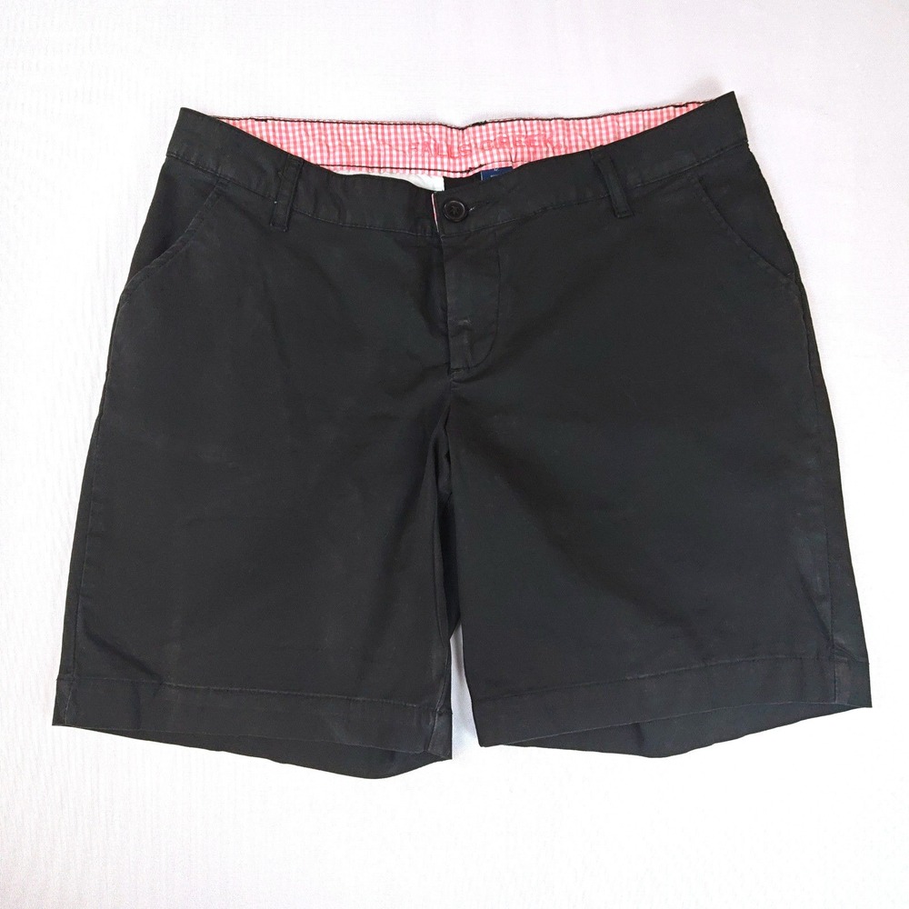 Falls Creek Womens Black Chino Shorts Size 12 Mid Rise Cotton Blend Stretch - Picture 1 of 7